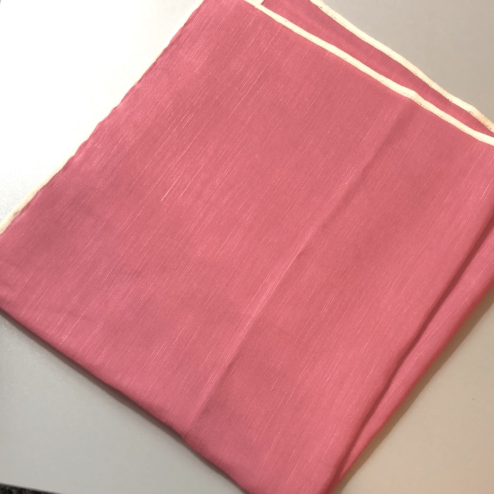 Paul Stuart Pocket Silk/Linen  Square - Coral / Cream